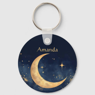 Personalized Crescent Moon and Stars Night Sky Keychain