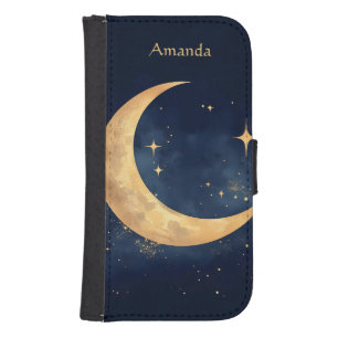Personalized Crescent Moon and Stars Night Sky Galaxy S4 Wallet Case
