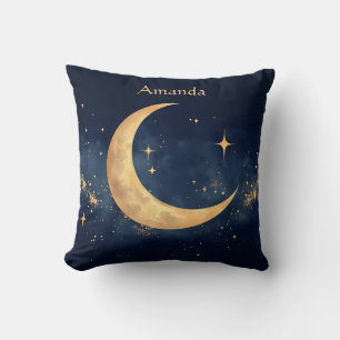 Personalized Crescent Moon and Stars Night Sky Throw Pillow