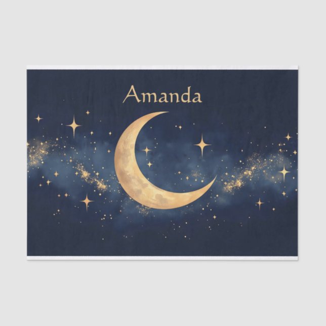 Personalized Crescent Moon and Stars Night Sky Tissue Paper (Front)
