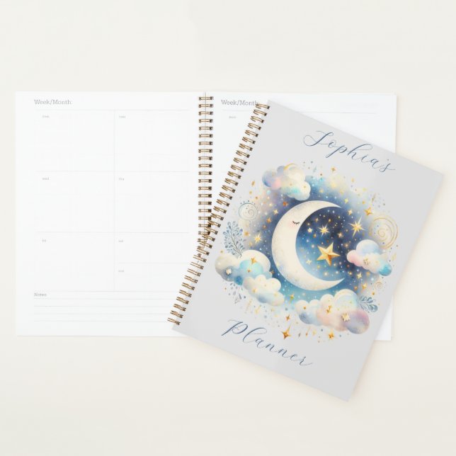 Personalized Crescent Moon Gold Celestial Night Planner (Display)