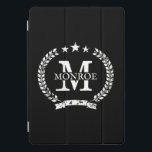 Personalized crest Apple 10.5 iPad Pro Smart Cover<br><div class="desc">Personalized crest Apple 10.5 iPad Pro Smart Cover. Custom Birthday gift idea for him or her. Black and white colors. Vintage name logo with laurel wreath symbol. Personalizable computer accessories for home or office. Auto screen off function.</div>
