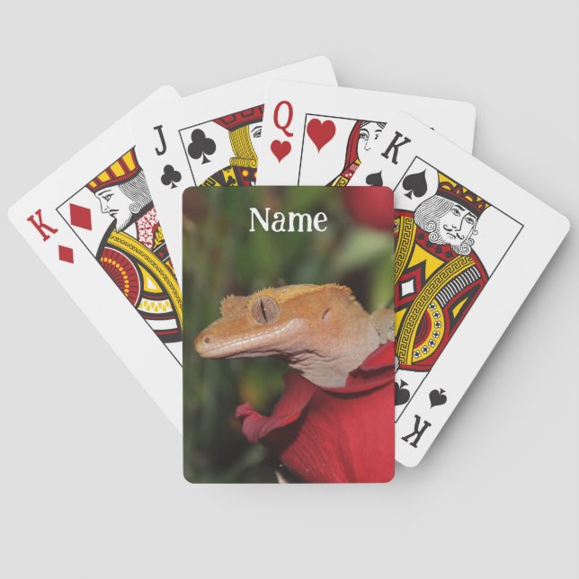 Personalized Crested Gecko Lizard on a Rose Poker Cards (Back)