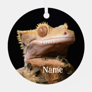 Personalized Crested Gecko Lizard on black Metal Ornament
