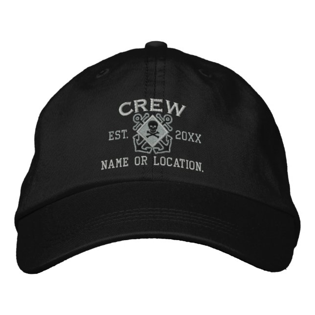 Personalized Crew Nautical Crossbones Skull Embroidered Baseball Hat (Front)