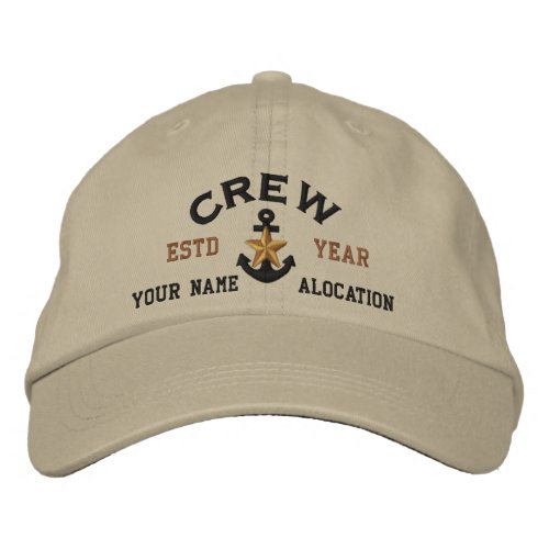 Personalized Crew Nautical Star Anchor Embroidered Baseball Cap