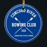 Personalized Crew Rowing Logo Oars Team Name Year Ceramic Ornament<br><div class="desc">Personalized Crew Rowing team design featuring crossed oars and 3 lines of custom text. Add your club name, year and extra line of custom text (coach's name, rower's name, event, etc.) Easily change the background color to match your club's colors - just click "customize it" and then the small eye...</div>