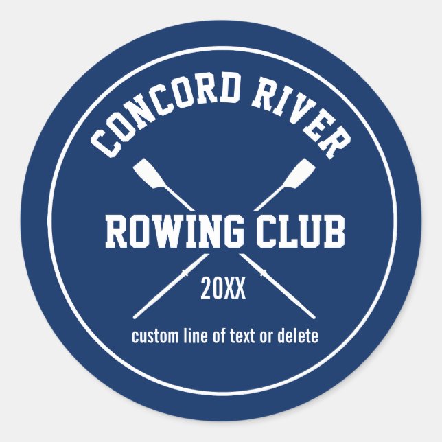 Personalized Crew Rowing Logo Oars Team Name Year Classic Round Sticker (Front)