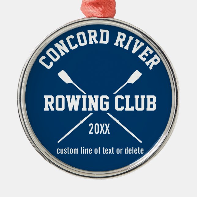 Personalized Crew Rowing Logo Oars Team Name Year Metal Ornament (Front)