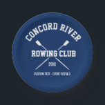 Personalized Crew Rowing Logo Oars Team Name Year Paper Plates<br><div class="desc">Personalized Crew Rowing team design featuring crossed oars and your custom text. Add your club name, year and extra line of custom text (coach's name, rower's name, event, etc.) ON some items you can change the background color by clicking on "customize it" and then the small eye dropper. Makes a...</div>