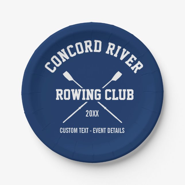 Personalized Crew Rowing Logo Oars Team Name Year Paper Plates (Front)