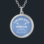 Personalized Crew Rowing Logo Oars Team Name Year Silver Plated Necklace<br><div class="desc">Personalized Crew Rowing necklace featuring crossed oars and your custom text. Add your club name, year, custom text (coach's name, rower's name, event, etc.) Makes a thoughtful end of season keepsake, coach's gift or team fundraiser. Check out our other custom crew gifts by clicking on the Colorfulgalshop logo below >...</div>