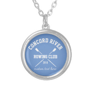 Personalized Crew Rowing Logo Oars Team Name Year Silver Plated Necklace