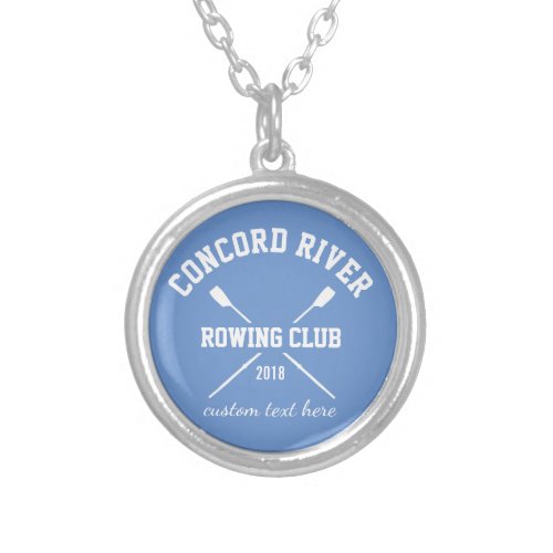 Personalized Crew Rowing Logo Oars Team Name Year Silver Plated Necklace