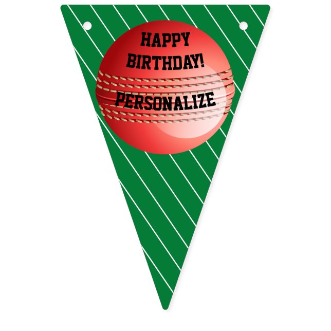 Personalized Cricket Ball Happy Birthday Bunting Flags (First Flag)