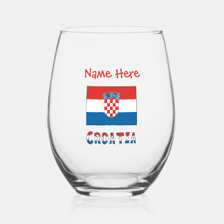 Personalized Croatia Flag  Stemless Wine Glass