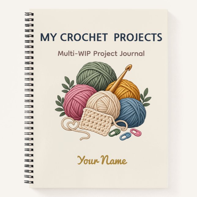 Personalized Crochet WIP Project Tracker Notebook (Front)