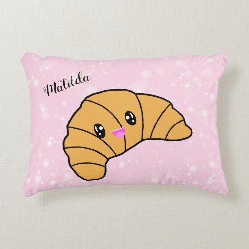 Personalized Croissant Paris Bakery Pink Girls Accent Pillow