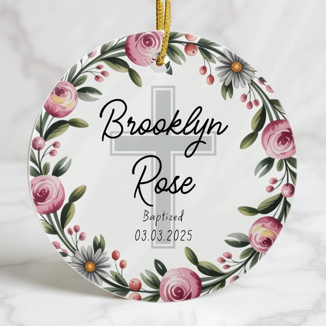 Personalized Cross Christening Baptism Favor Ceramic Ornament (Creator Uploaded)