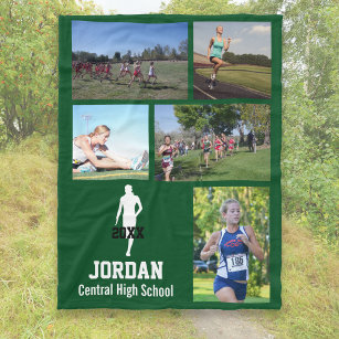 Personalized Cross Country Running Photo Collage Fleece Blanket