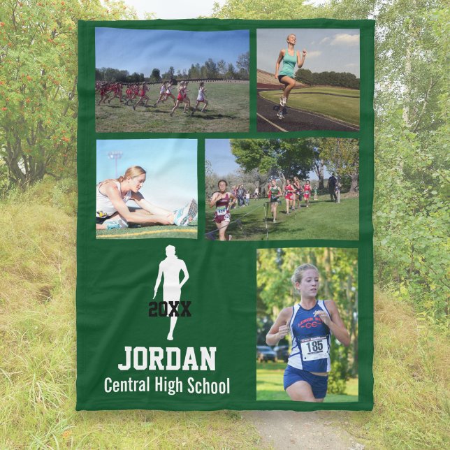 Personalized Cross Country Running Photo Collage Fleece Blanket (Creator Uploaded)