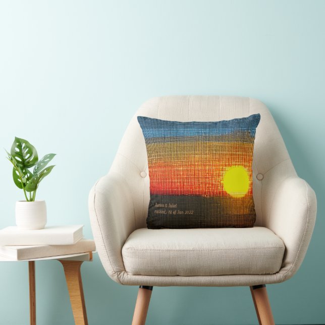 Personalized Cross-stitch Art Sunset  Throw Pillow (Chair)