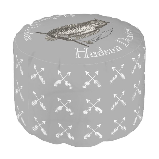Personalized Crossed Arrow Owl Baby Nursery Pouf (Angled Back)