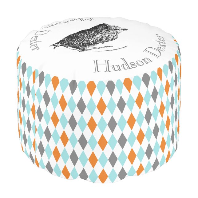 Personalized Crossed Arrow Owl Baby Nursery Pouf (Angled Back)