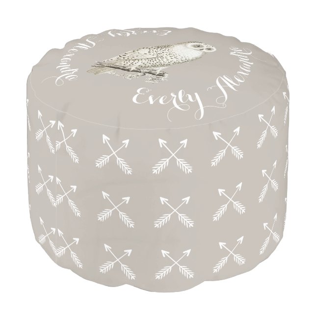 Personalized Crossed Arrow Owl Baby Nursery Pouf (Angled Back)