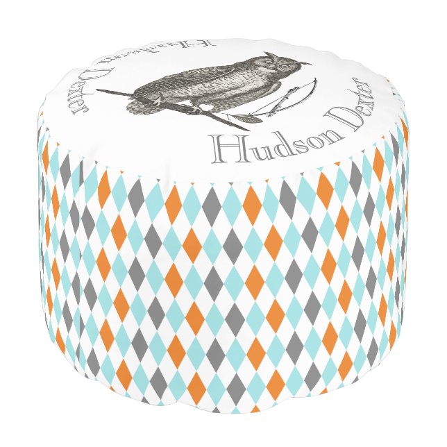 Personalized Crossed Arrow Owl Baby Nursery Pouf (Angled Back)