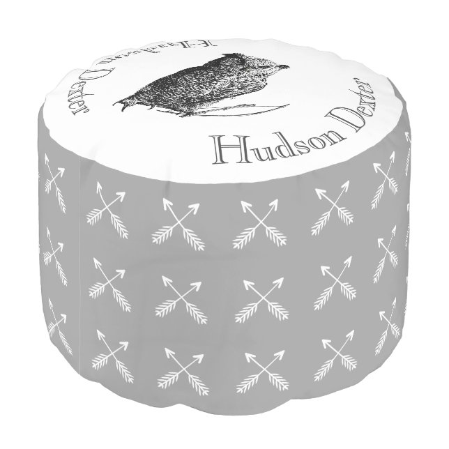 Personalized Crossed Arrow Owl Baby Nursery Pouf (Angled Back)