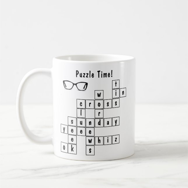 Personalized Crossword Puzzle Black and White  Coffee Mug (Left)