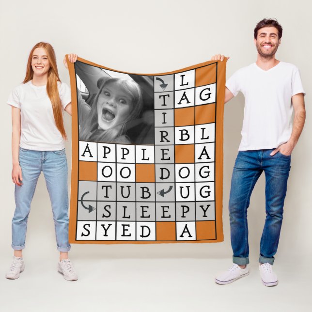 Personalized Crossword with Custom Text and Photo Fleece Blanket (In Situ)