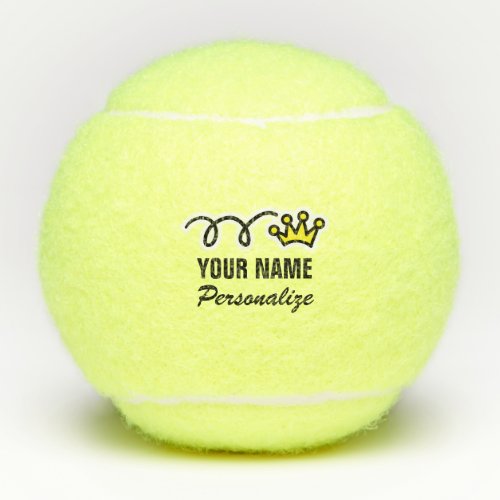 Personalized crown custom name set of tennis balls