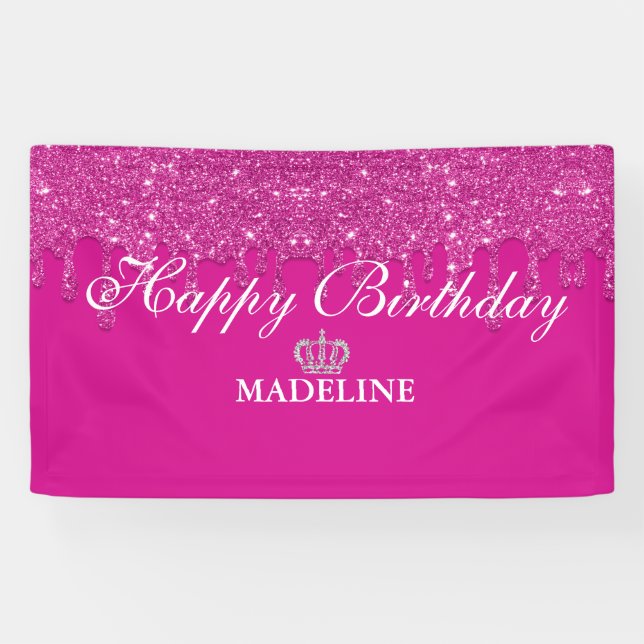 Personalized Crown Dripping Glitter Birthday  Bann Banner (Horizontal)
