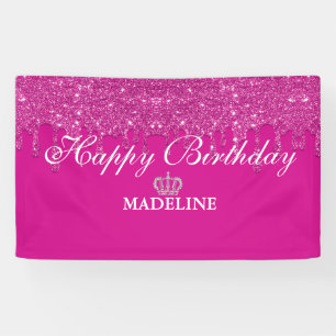 Personalized Crown Dripping Glitter Birthday Bann Banner