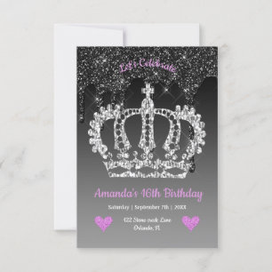 Personalized Crown & Dripping Glitter Birthday Invitation