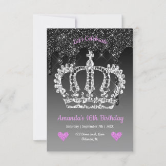 Personalized Crown & Dripping Glitter Birthday Invitation