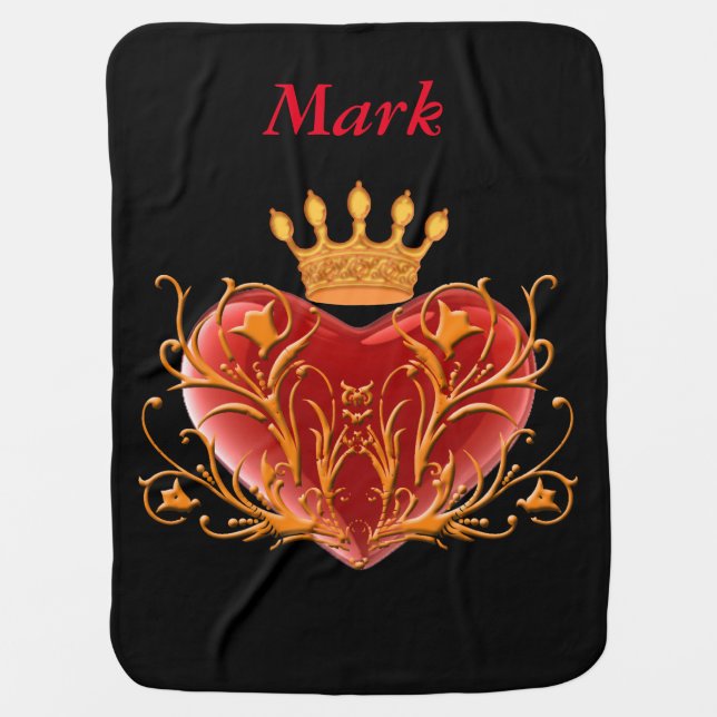Personalized Crown Filigree Heart Baby Blanket (Front)