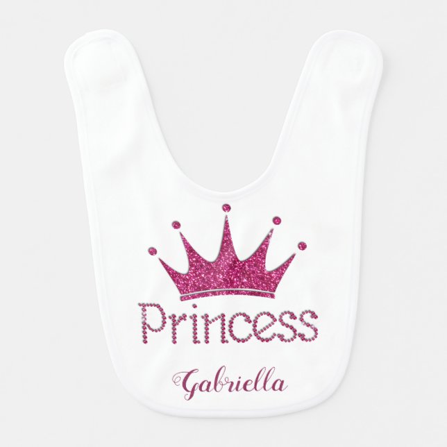 Personalized Crown Princess Baby Bib (Front)