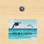 Personalized Cruise Door Watercolor Whale Dolphin Magnet<br><div class="desc">This design may be personalized in the area provided by changing the photo and/or text. Or it can be customized by clicking Personalize this Template and then choosing the click to customize further option and delete or change the color of the background, add text, change the text color or style,...</div>