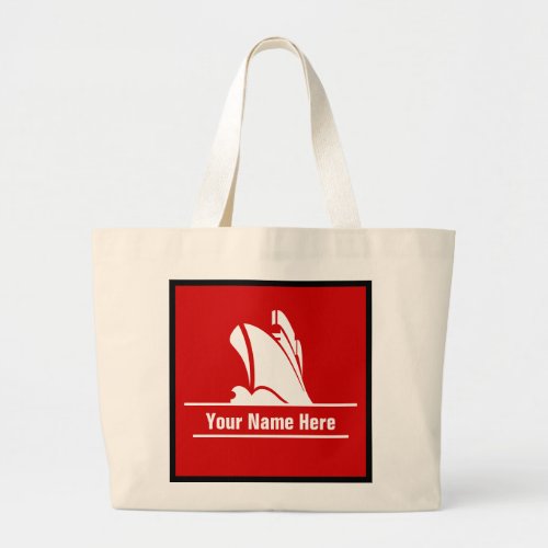 Personalized Cruise Ship on Red Large Tote Bag