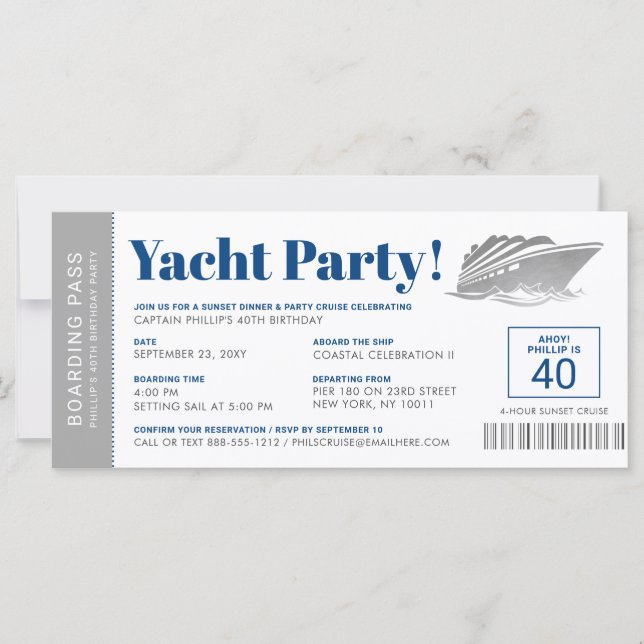 Personalized Cruise Ship Yacht Party Boarding Pass (Front)