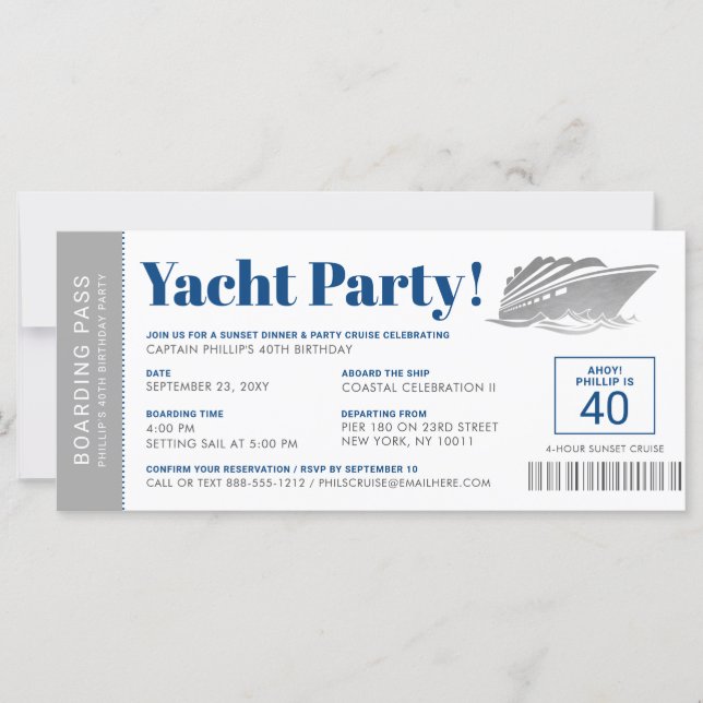 Personalized Cruise Ship Yacht Party Boarding Pass (Front)