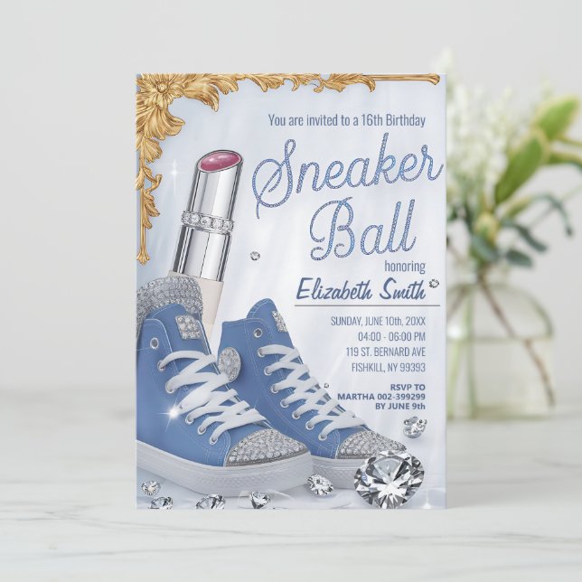 Personalized Crystals Chic Birthday Sneaker Ball Invitation (Standing Front)