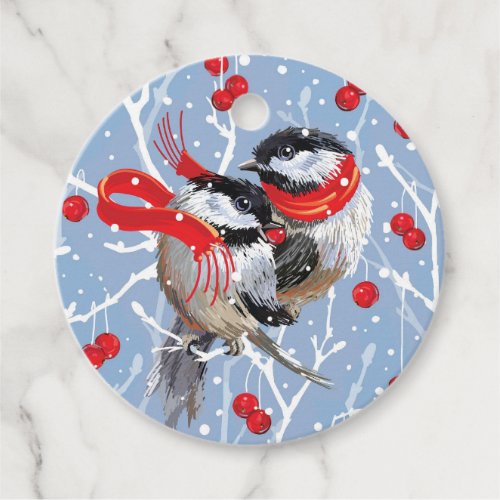 Personalized Cuddling Chickadees Christmas Favor Tags