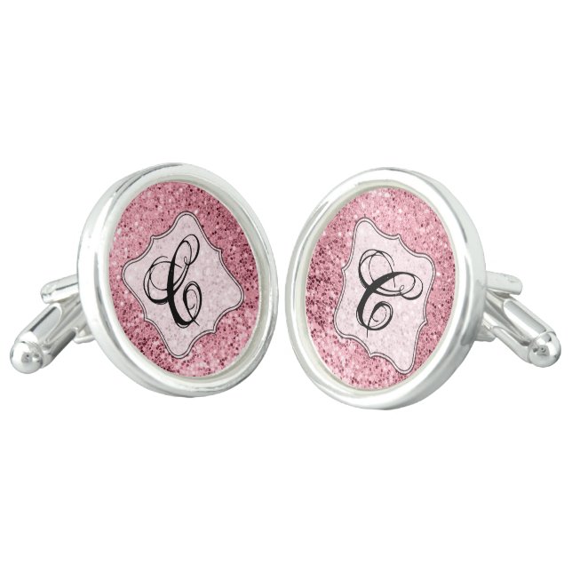 Personalized Cuff Links Rose Gold Glitter (Angled)