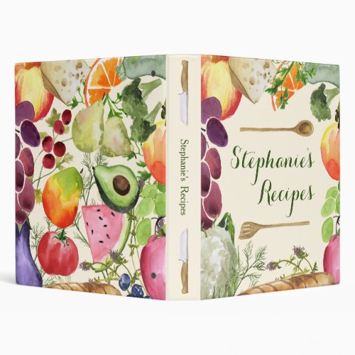 Personalized Culinary Fruits and Veggies Recipe 3 Ring Binder