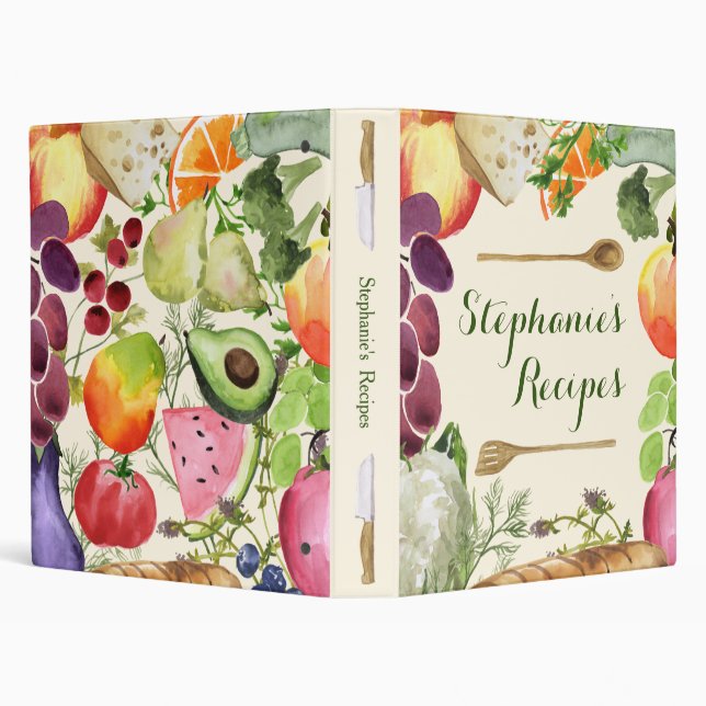 Personalized Culinary Fruits and Veggies Recipe 3 Ring Binder (Background)