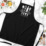 Personalized Culinary Kitchen Cooking Apron<br><div class="desc">Personalized Custom Black Apron with Kitchen Utensils Design. This modern apron is perfect for culinary schools, cooking class nights out, bakeries, or any food-focused business that wants a fun and professional touch. The design features kitchen utensils across the top, with a space to write a name, phrase, or class title...</div>